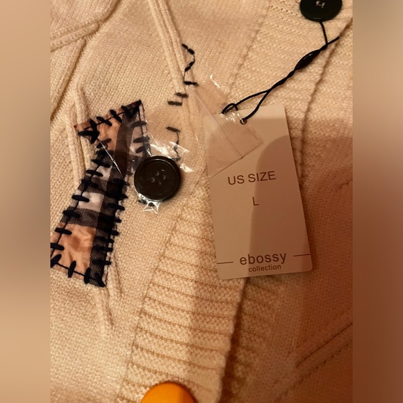 Ebossy Cable Knit Cardigan Button Down Embroidered Sweater Size L - Picture 4 of 4